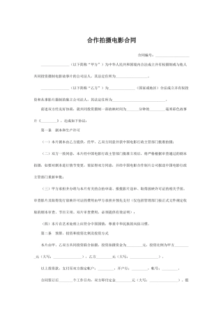 合作拍摄电影合同(标准版)