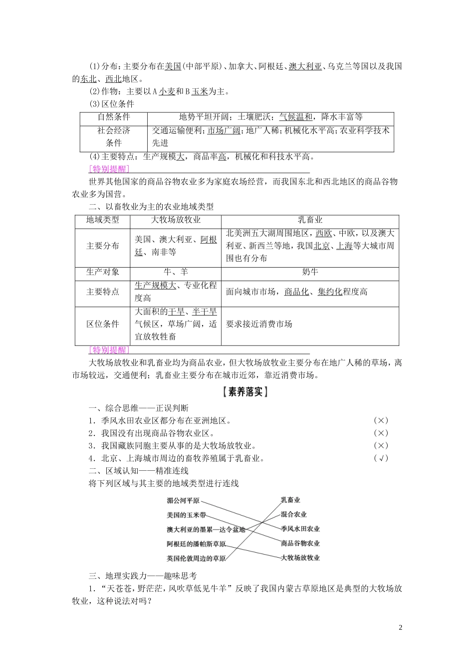 新高考地理一轮复习 第2部分 第8章 农业地域的形成与发展 第2讲 典型的农业地域类型教学案 新人教版-新人教版高三全册地理教学案_第2页