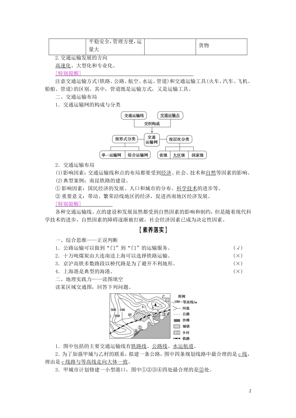 新高考地理一轮复习 第2部分 第10章 交通运输布局及其影响 第1讲 交通运输方式和布局教学案 新人教版-新人教版高三全册地理教学案_第2页