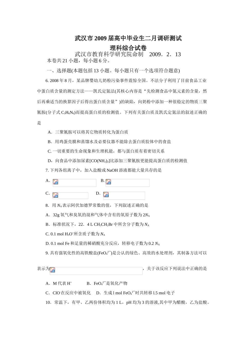 武汉市09年2月调考试题_第1页