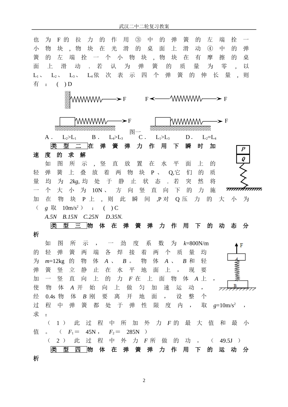 武汉市第二中学2007年高考物理二轮复习弹簧类问题教案_第2页