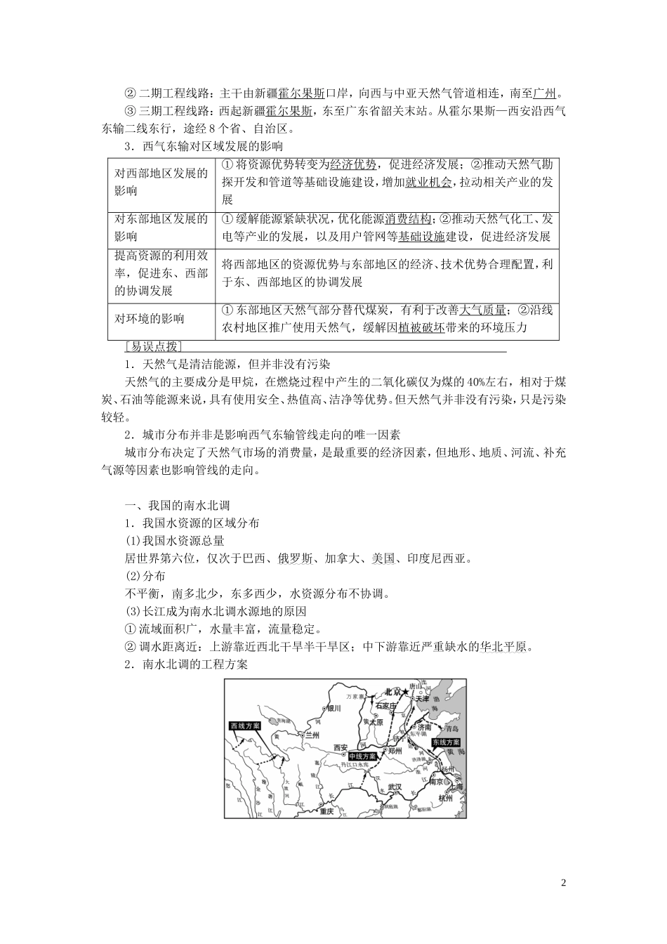 新高考地理一轮复习 第3部分 第16章 区际联系与区域协调发展 第1讲 资源的跨区域调配（我国的西气东输与南水北调）教学案 新人教版-新人教版高三全册地理教学案_第2页