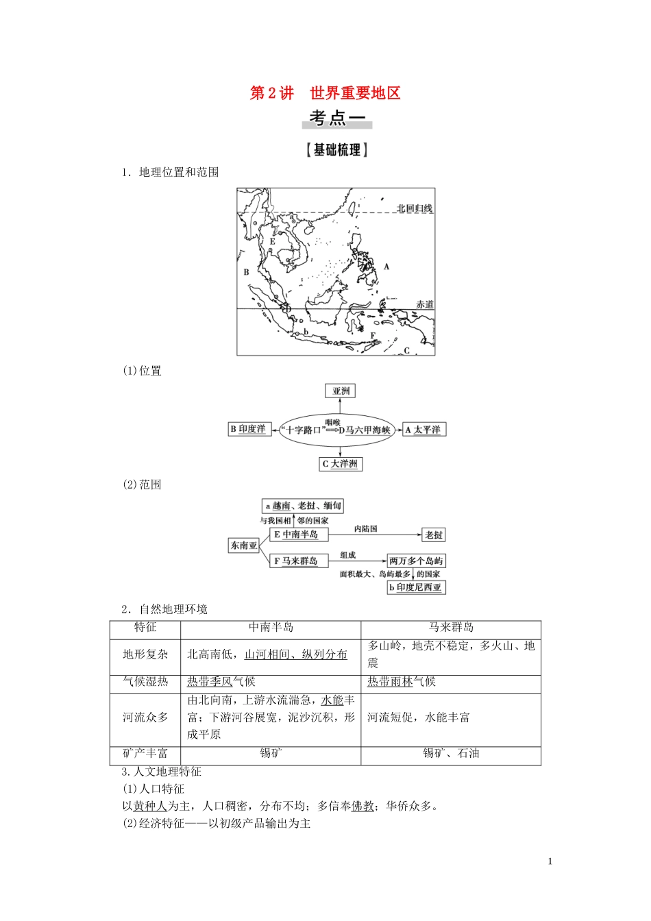 新高考地理一轮复习 第4部分 第17章 世界地理 第2讲 世界重要地区教学案 新人教版-新人教版高三全册地理教学案_第1页