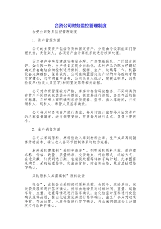 合资公司财务监控管理制度