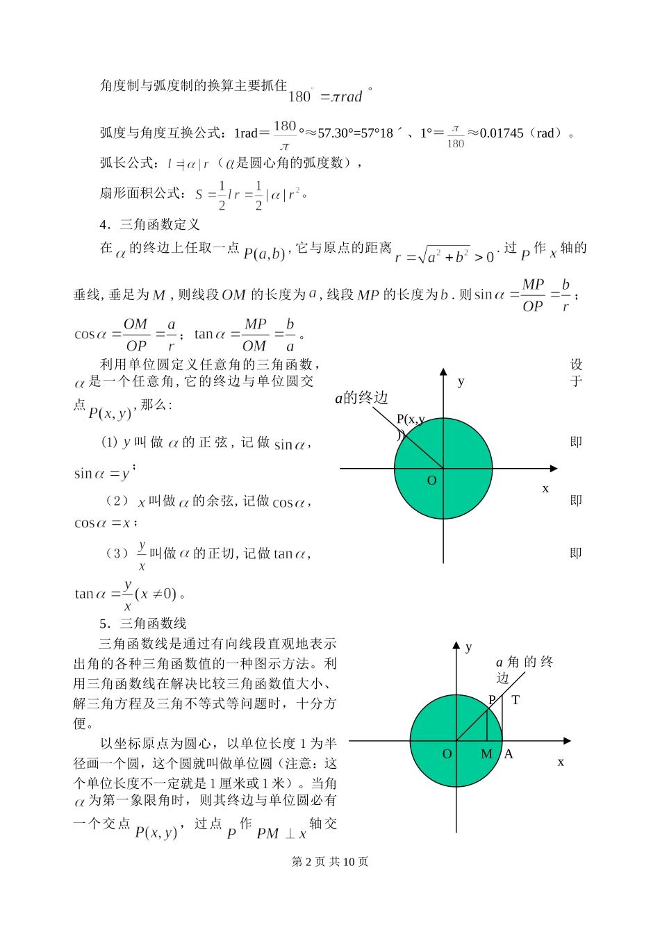 新课标2009高三数学第一轮复习单元讲座（共41讲）：第22讲 任意角的三角函数及诱导公式_第2页