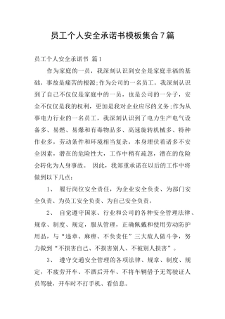 员工个人安全承诺书模板集合7篇