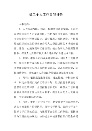 员工个人工作自我评价