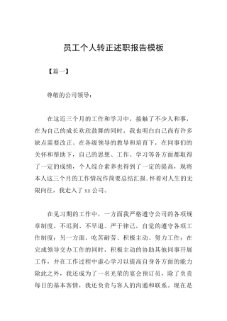员工个人转正述职报告模板