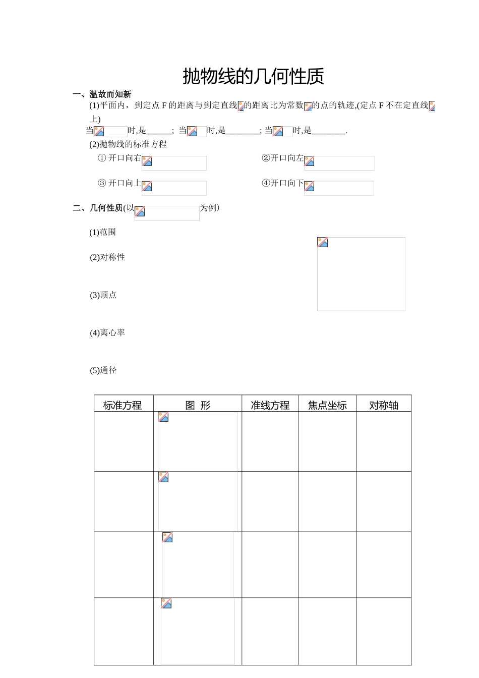 新课标人教A版高中数学选修2-1抛物线的几何性质（学案）_第1页