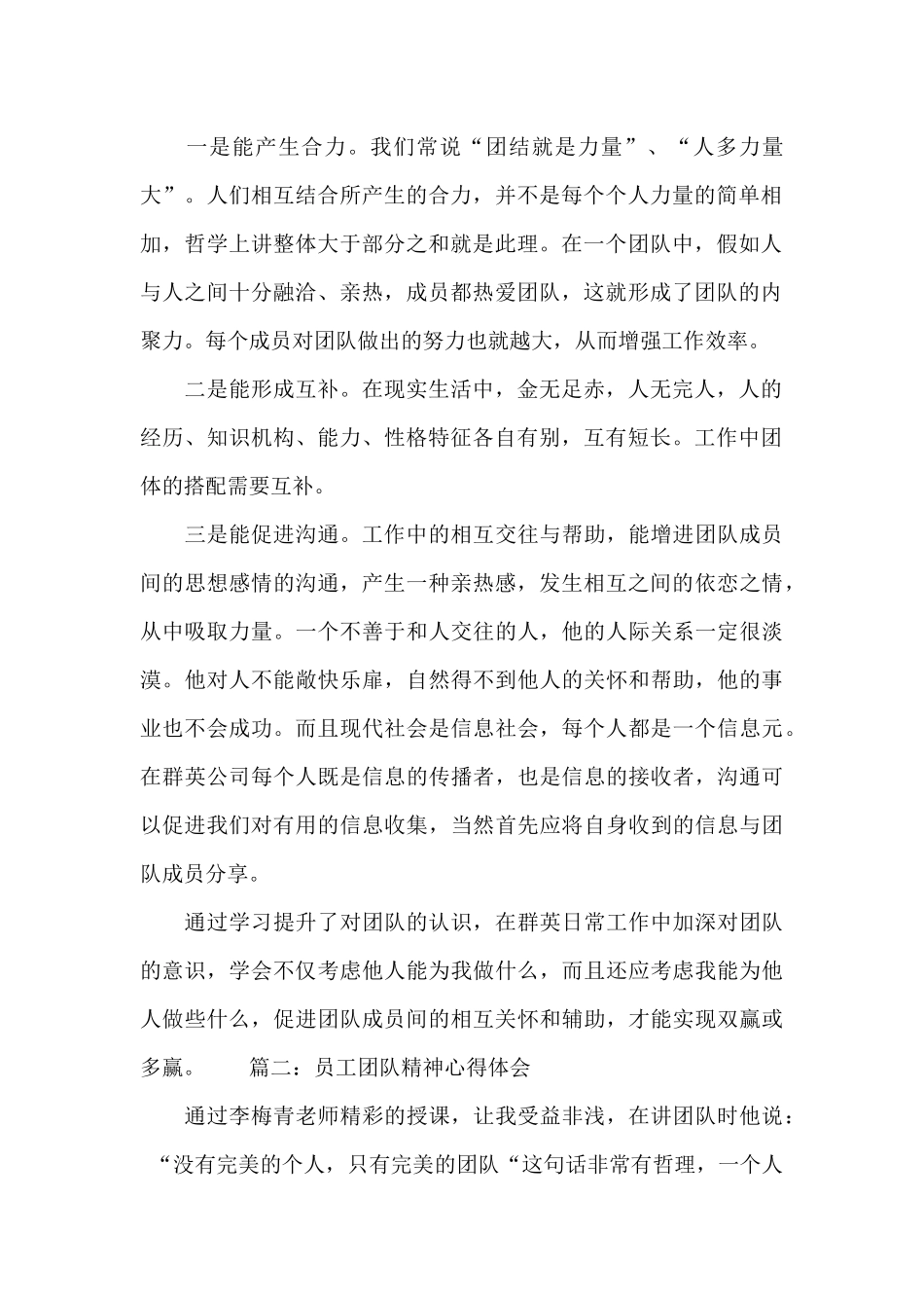 员工团队精神心得体会怎么写_第2页