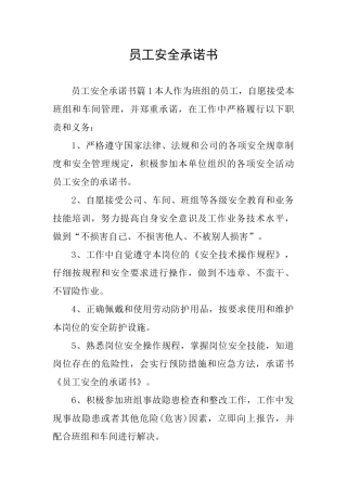 员工安全承诺书