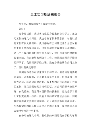 员工实习期辞职报告