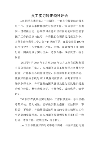 员工实习转正领导评语