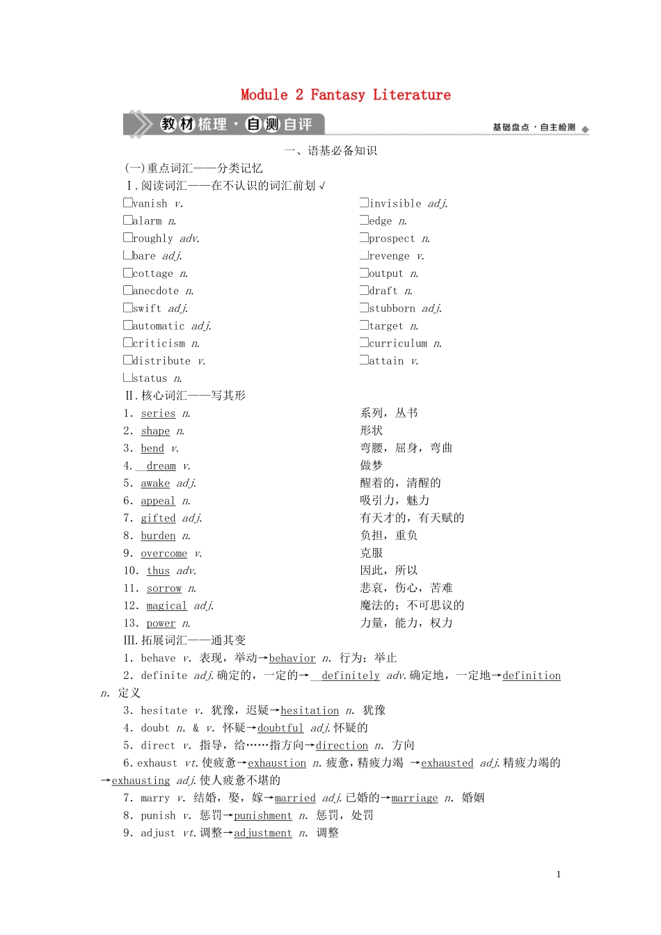 新高考英语一轮复习 Module 2 Fantasy Literature学案 外研版选修6-外研版高三选修6英语学案_第1页