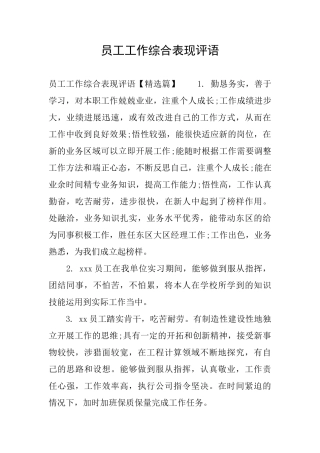 员工工作综合表现评语