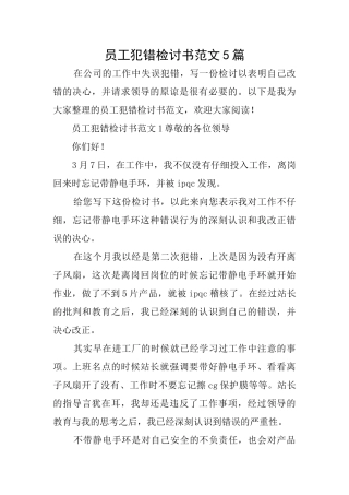 员工犯错检讨书范文5篇