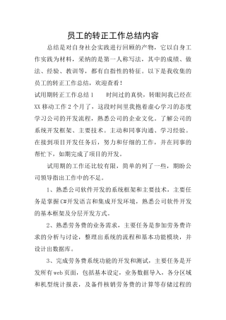 员工的转正工作总结内容