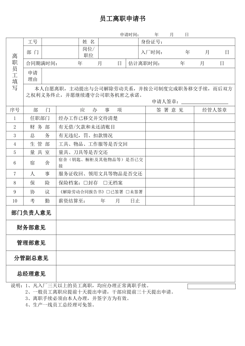 员工离职申请书范本_第1页