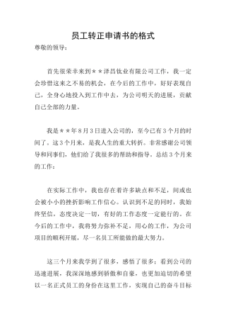员工转正申请书的格式