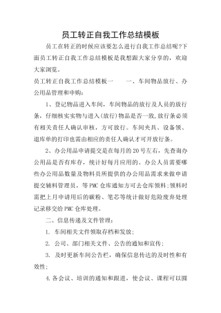 员工转正自我工作总结模板