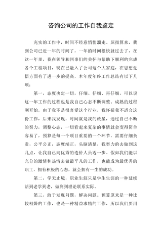 咨询公司的工作自我鉴定
