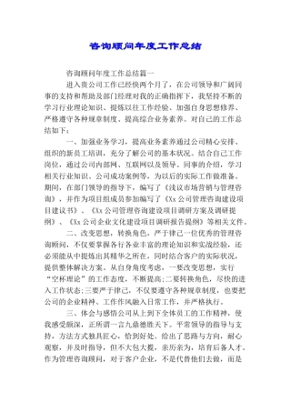 咨询顾问年度工作总结