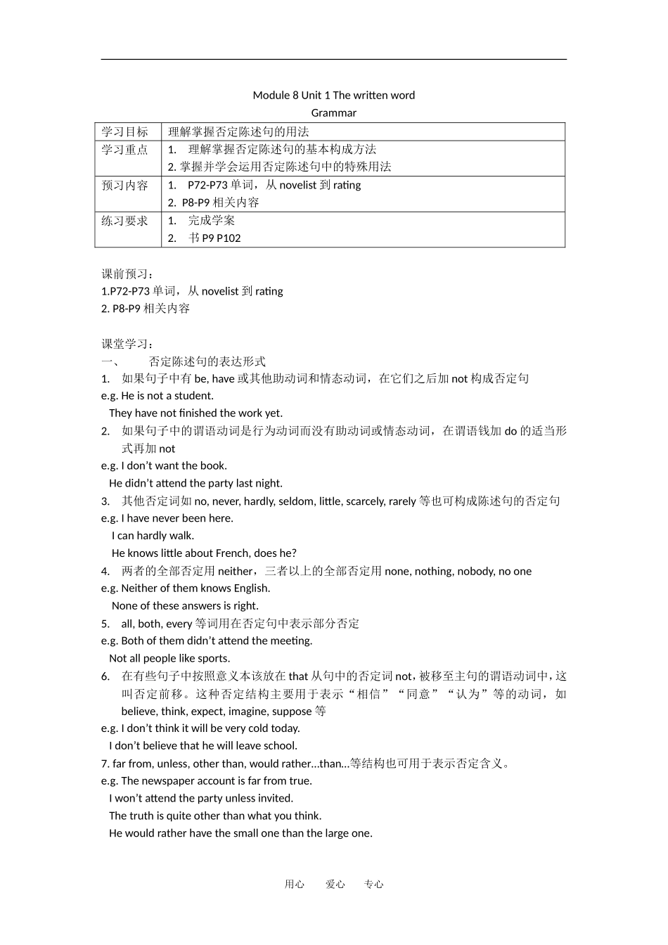 江苏省南京六中高二英语资料 Module 8 Unit 1 The written word Grammar学案（无答案）_第1页