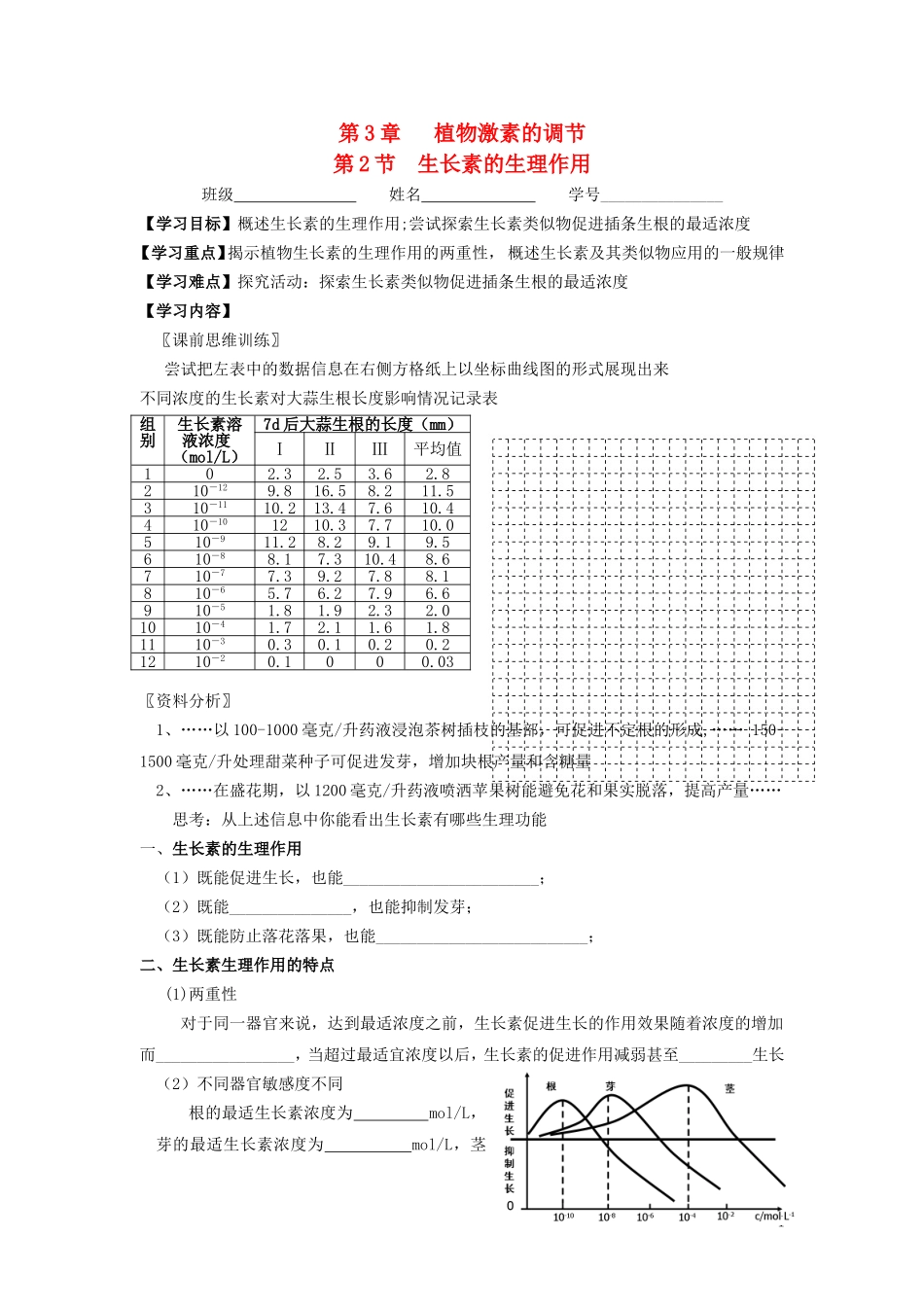 江苏省2013高中生物 第3章 第2节 生长素的生理作用优质课学案 新人教版必修3_第1页