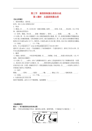 江苏淮阴中学2012年高中生物 4.3《从基因到蛋白质》1学案 苏教版必修2
