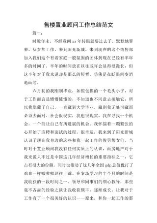 售楼置业顾问工作总结范文