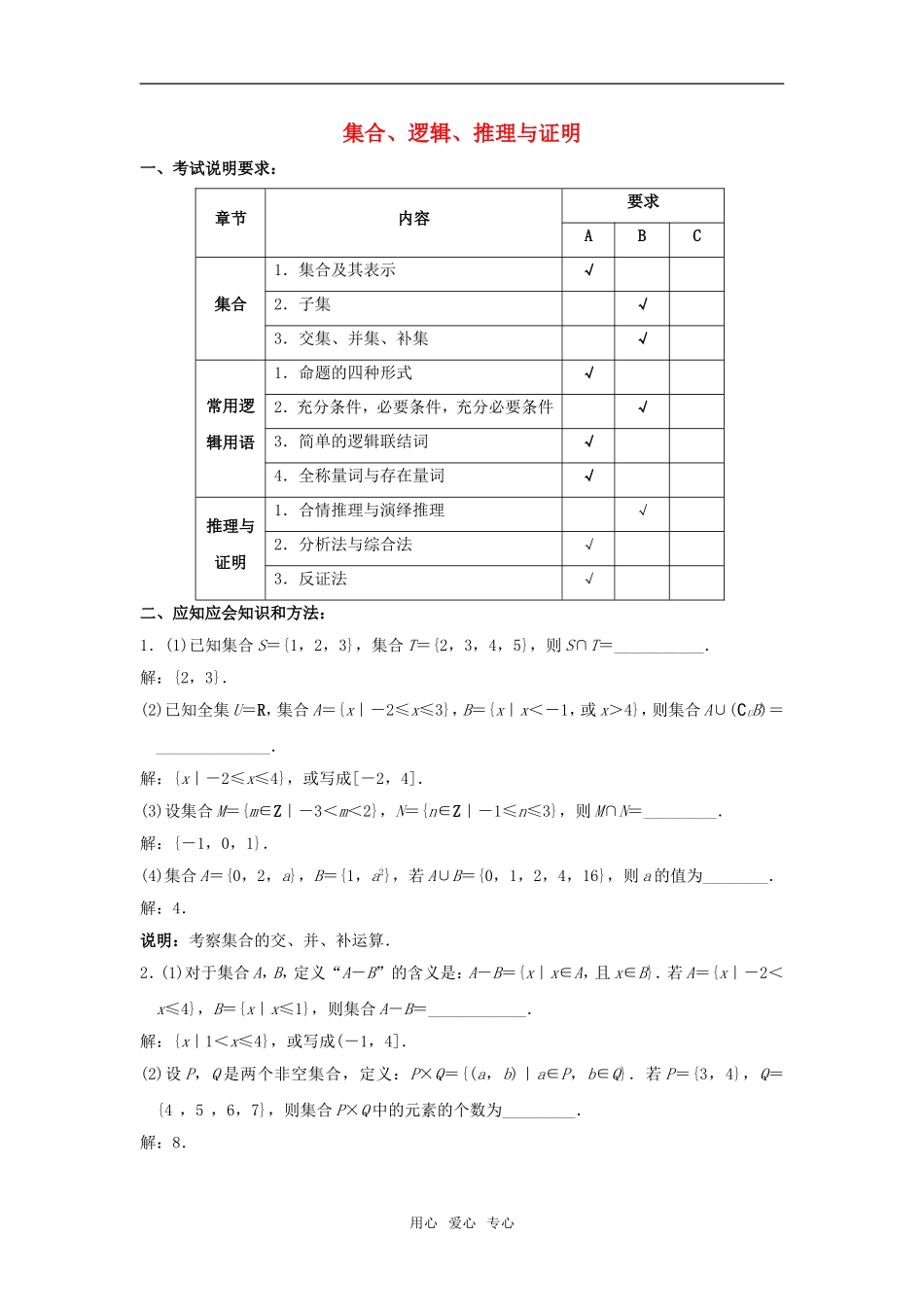 江苏省南京市2010届高三应知应会讲义 集合、逻辑、推理与证明教案 苏教版_第1页