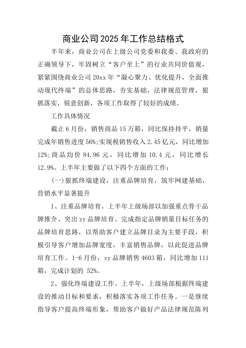 商业公司2025年工作总结格式_第1页