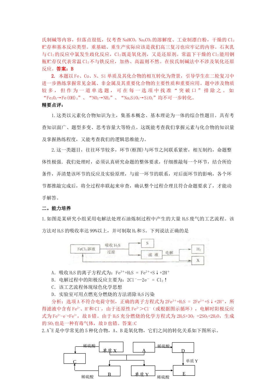江苏省2013届高三化学二轮复习 专题16 解决无机小框图判断问题精品学案_第2页