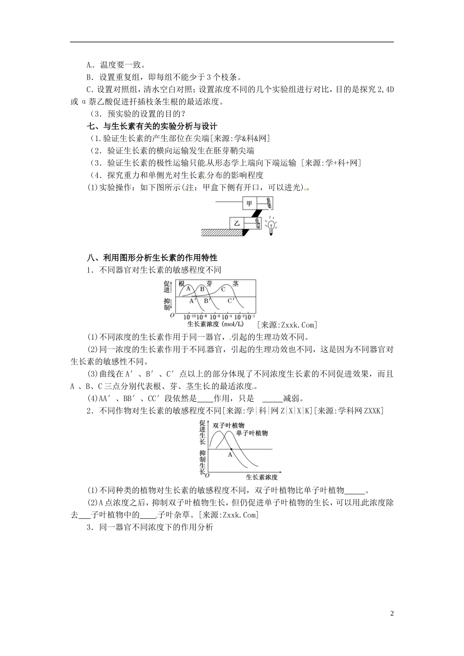 江苏省如东县马塘中学2013届高三生物二轮复习 专题六第3部份植物激素调节学案 苏教版 _第2页