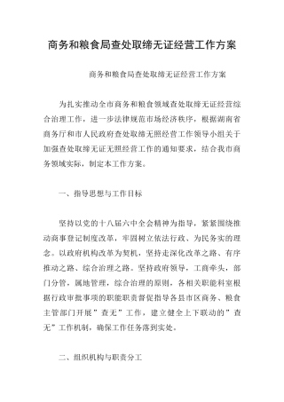 商务和粮食局查处取缔无证经营工作方案