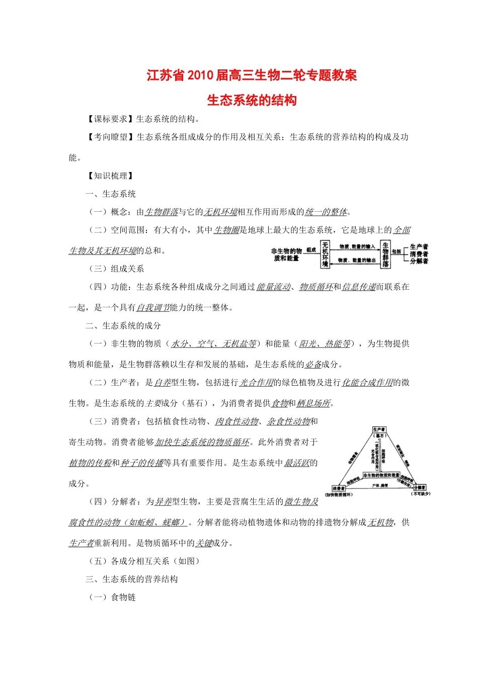 江苏省2010届高三生物二轮专题教案（6） 新人教版_第1页