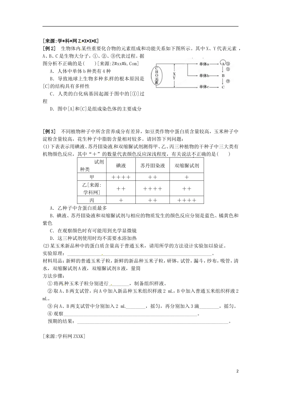 江苏省如东县马塘中学2013届高三生物二轮复习 专题一第1部份案细胞的分子组成学案 苏教版_第2页
