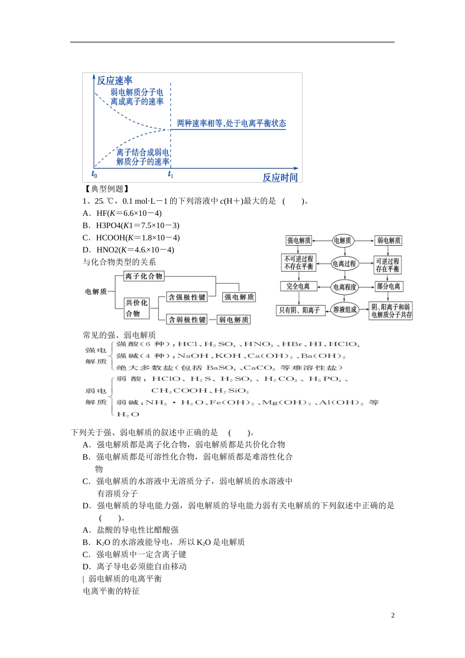 江苏省响水中学2014高中化学 化学反应原理《第21课时 电离平衡》学案 新人教版选修4_第2页