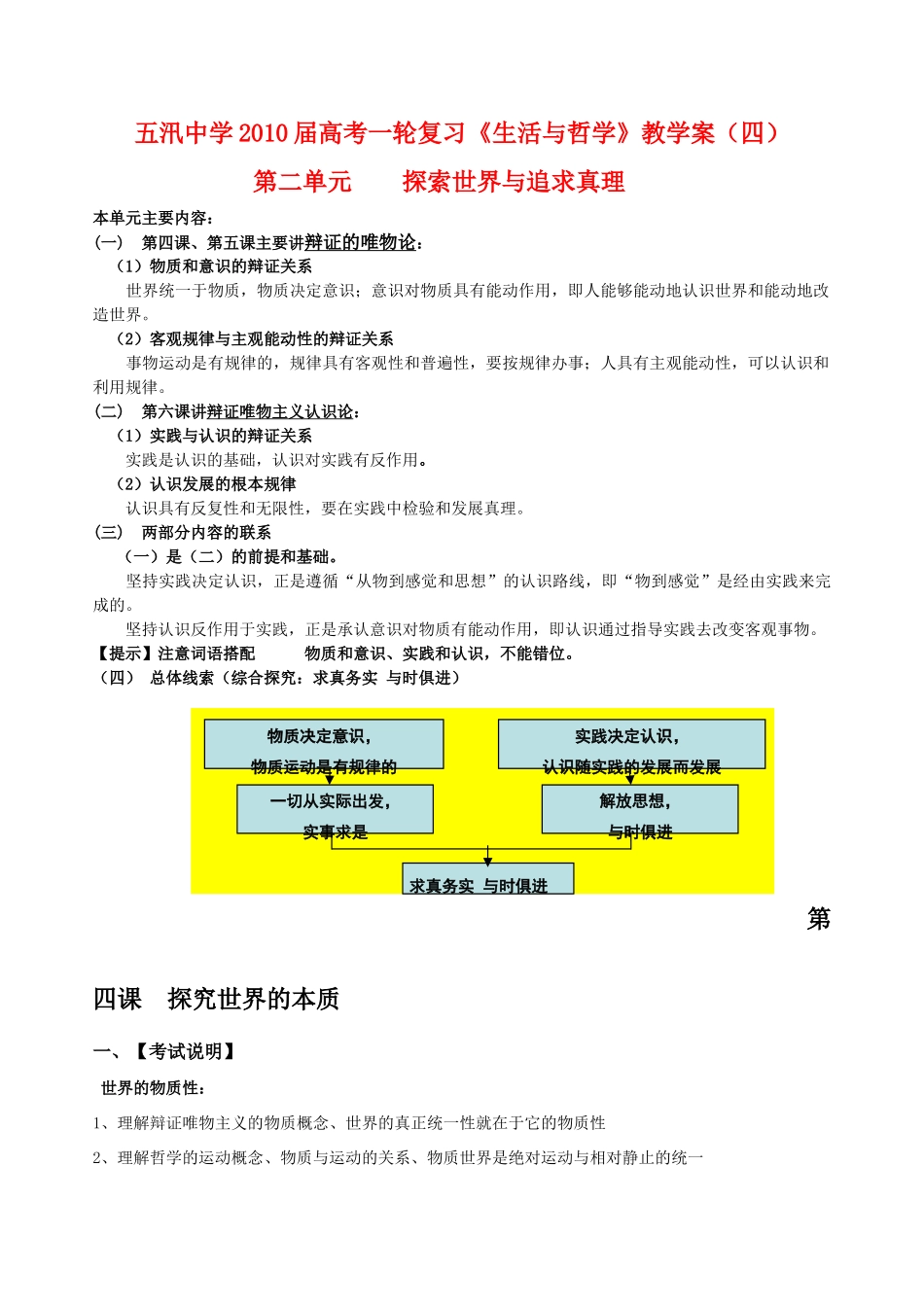江苏省2010届高中政治高考一轮复习《生活与哲学》教学案第四课新人教版_第1页