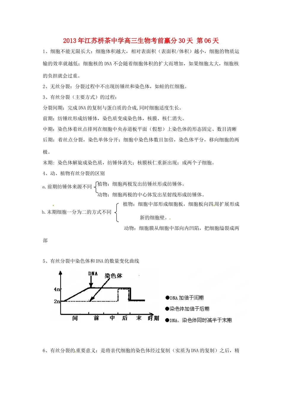 江苏省2013年栟茶中学高三生物考前赢分30天 第06天_第1页