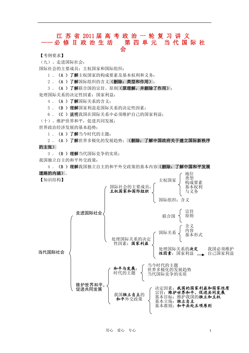 江苏省2011届高考政治一轮复习讲义 当代国际社会2_第1页