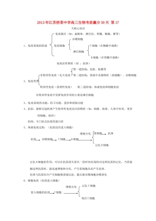 江苏省2013年栟茶中学高三生物考前赢分30天 第17天