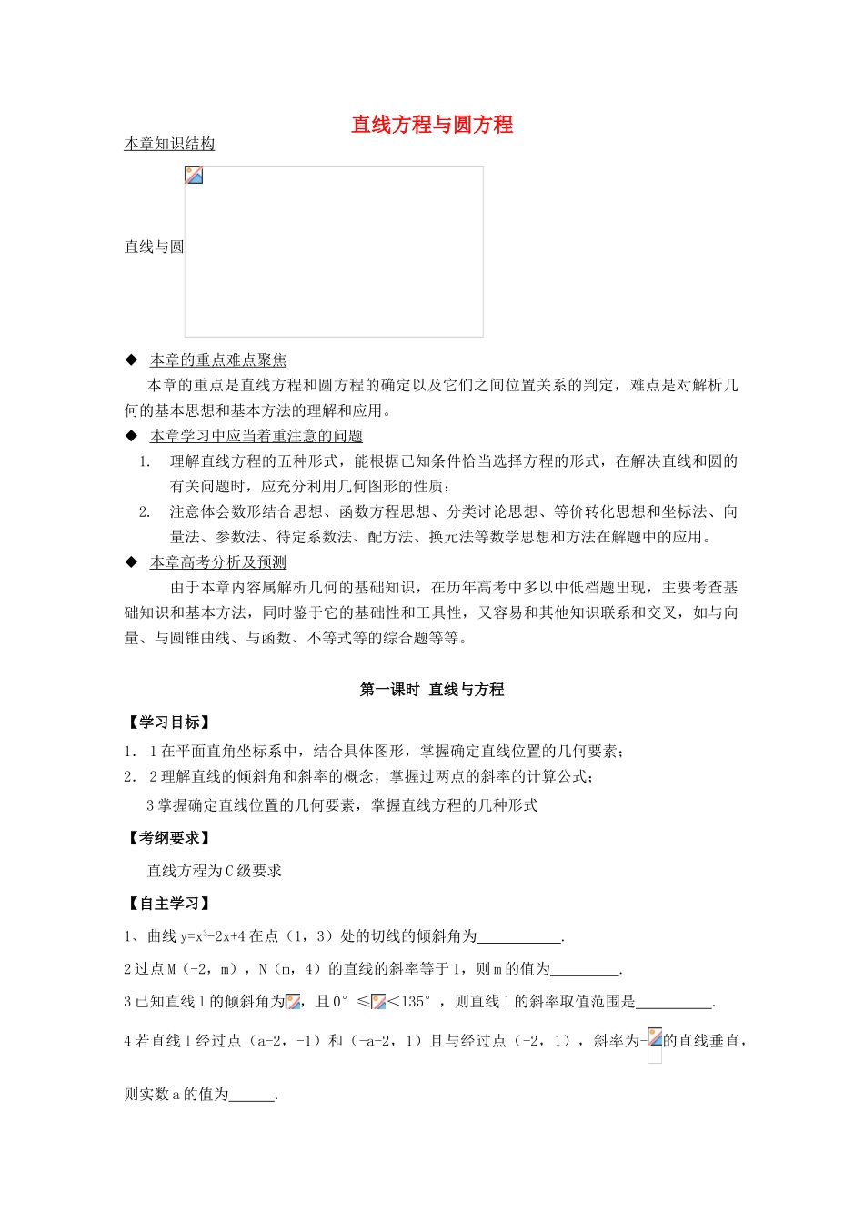 江苏省2011届高三数学高考一轮复习导学案 直线与方程 苏教版_第1页