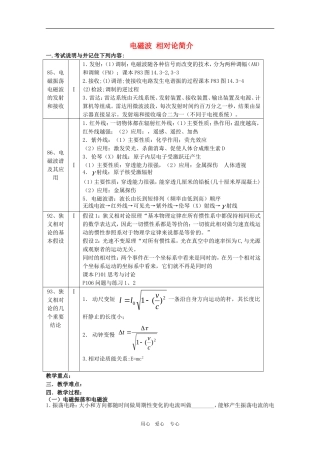 江苏省2011届高三物理第一轮复习学案 电磁波 相对论简介 苏教版