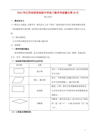 江苏省2013年栟茶中学高三数学考前赢分30天 第25天