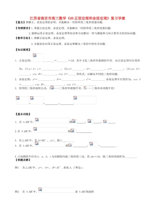 江苏省南京市高三数学《49正弦定理和余弦定理》复习学案