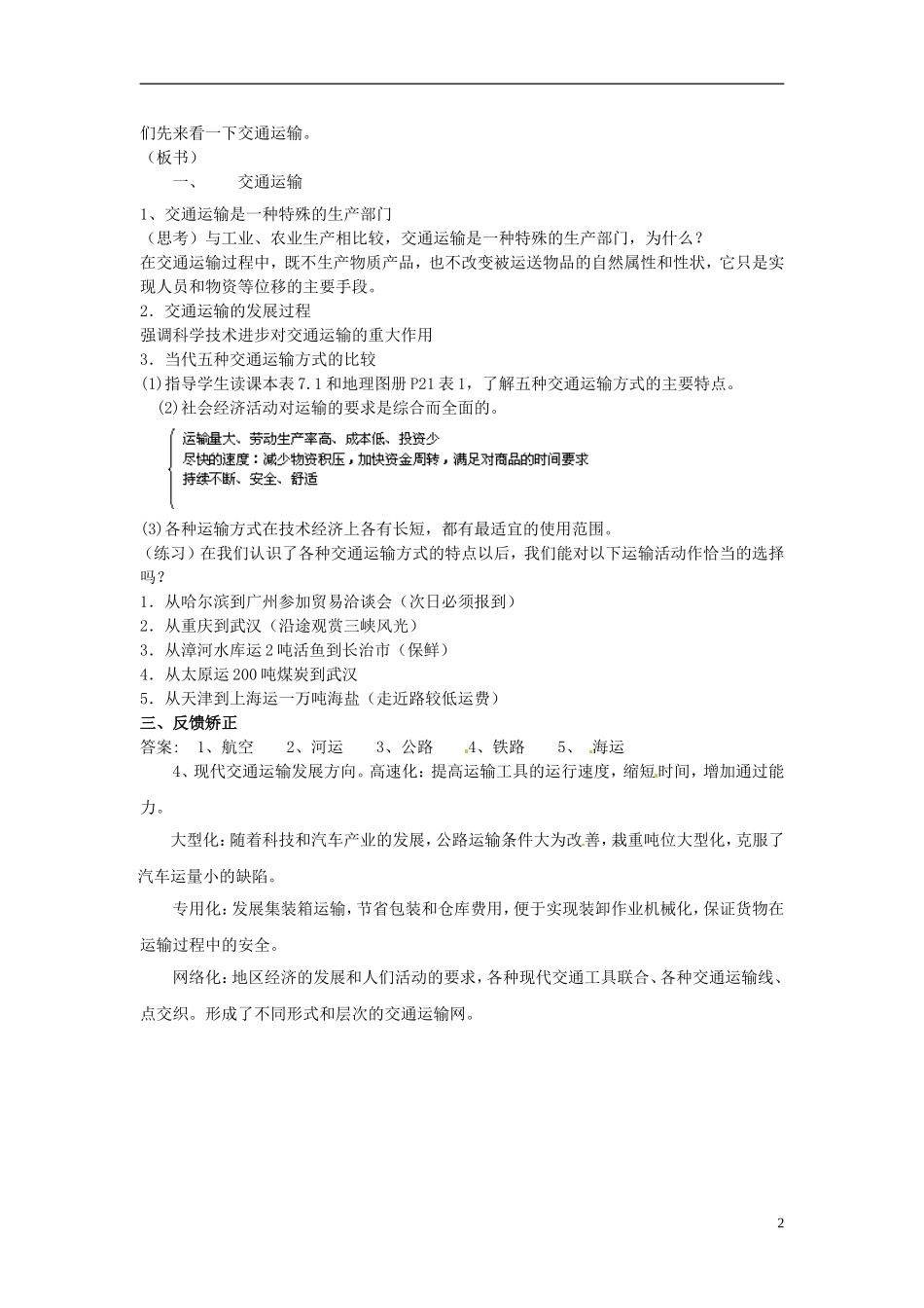 江苏省响水中学2013届高考地理 4.1 人类活动地域联系的主要方式复习教案 鲁教版必修2_第2页