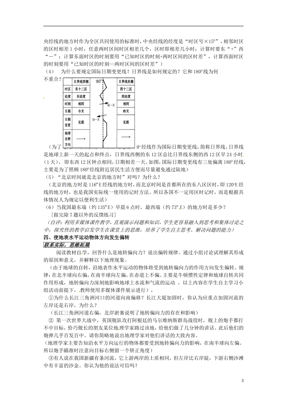 江苏省响水中学2013届高三地理 1.2 地球自转的地理意义复习教案 鲁教版必修1_第3页