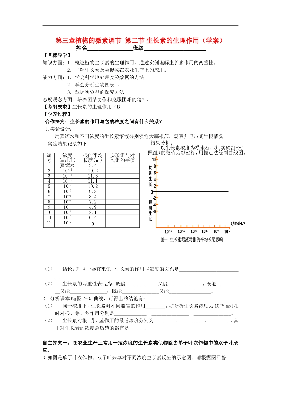 江苏省2013年高中生物 第3章 第2节 生长素的生理作用优质课学案2 新人教版必修3_第1页