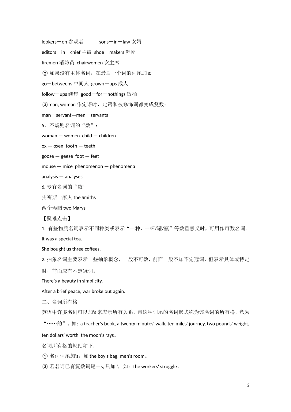 江苏省2012届高考英语一轮复习 语法部分 第1讲 名词与主谓一致精品学案 牛津译林版_第2页